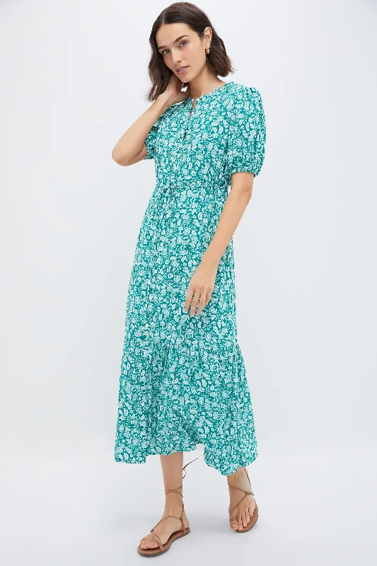 Polished Style Deals Dreamy Aesthetic Green Micro Floral Frannie Maxi Dress