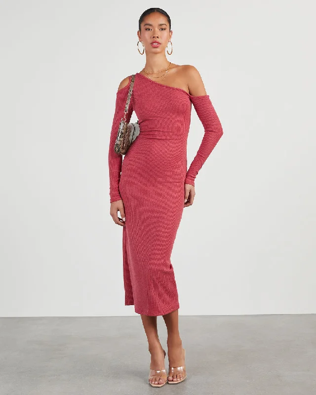 Step Ahead, Lead The Trend Big Savings on Minimalist Office Styles Regina Cutout One Shoulder Knit Midi Dress