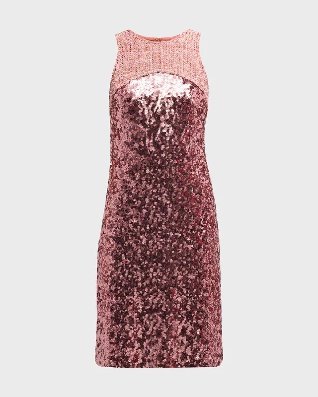 Cozy Comfort Style Sale Nordic Minimalist Home Look Tweed-Yoke Sleeveless Sequin Dress