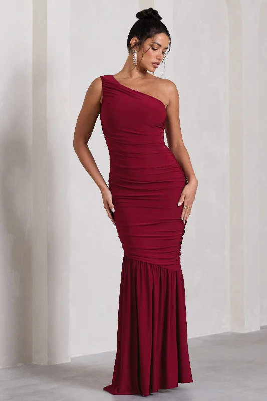 Fashion Frontiers Great Prices on Feminine Styles The Limelight | Berry One Shoulder Ruched Maxi Dress