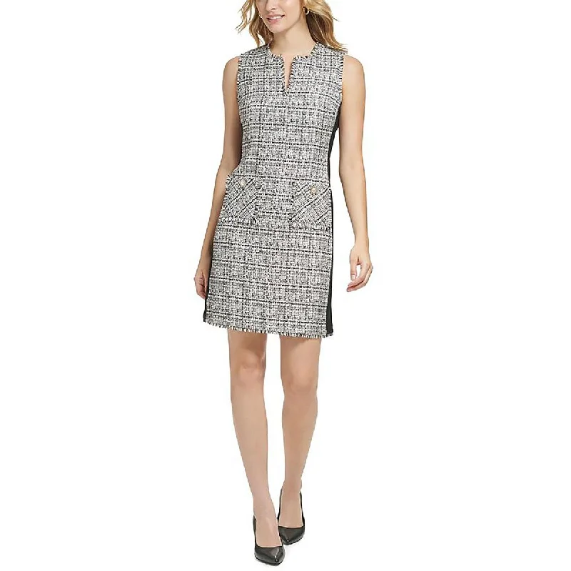 Stay Ahead In Style Modern Romance Womens Tweed Sleeveless Sheath Dress