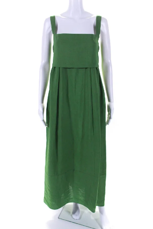 Hot Items Everyday Glamour Adeam Womens Green Square Neck Tie Back Sleeveless A-Line Park Dress