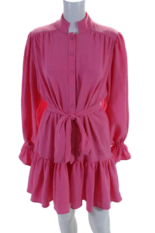 Vintage-Modern Style Offers Nordic Minimalist Home Look Alexis Womens Long Sleeves Button Down Belted Shirt Dress Pink