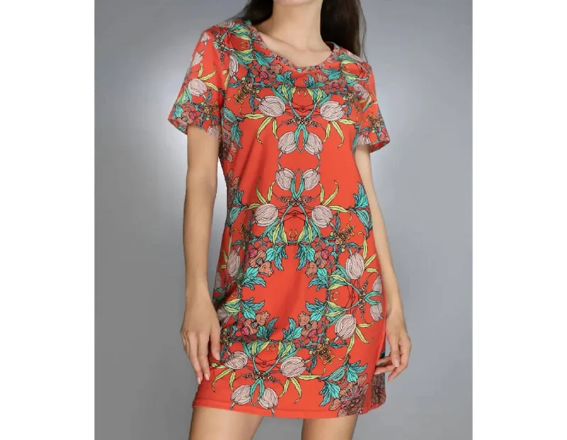 Retro Style Promotions Big Savings on Rustic Countryside Styles Short-Sleeve Crocus Red T-Shirt Dress