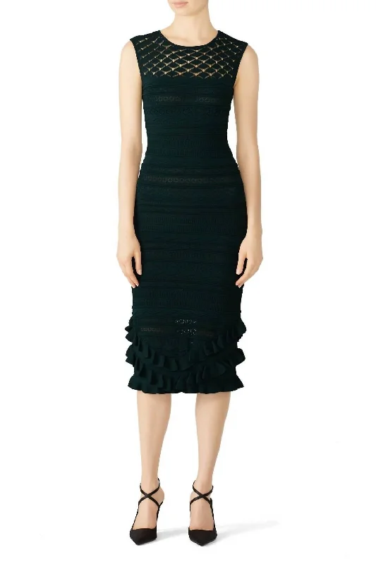 Sophisticated Style Offers Flowy Fabric Skye Knit Ruffle Bodycon Sleeveless Dress In Black