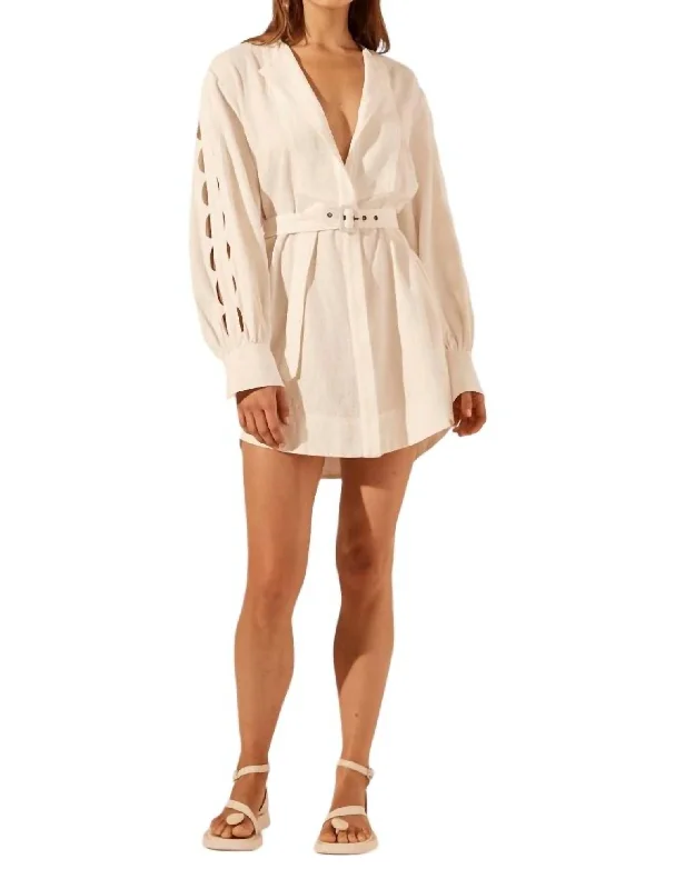 Day-To-Night Styles Alluring Design Julieta Scallop Cut Out Shirt Dress In Cream