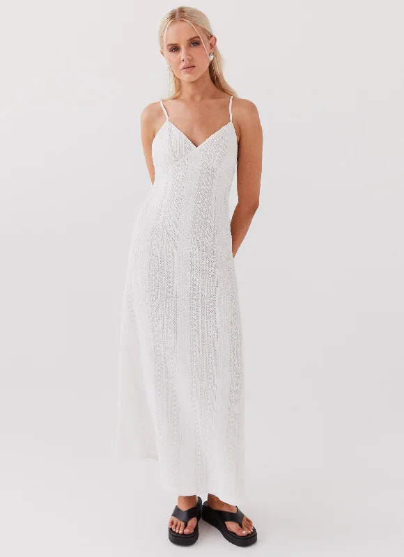 Stylish Looks Romantic Date - Night Ensemble Riveria Knit Maxi Dress - White