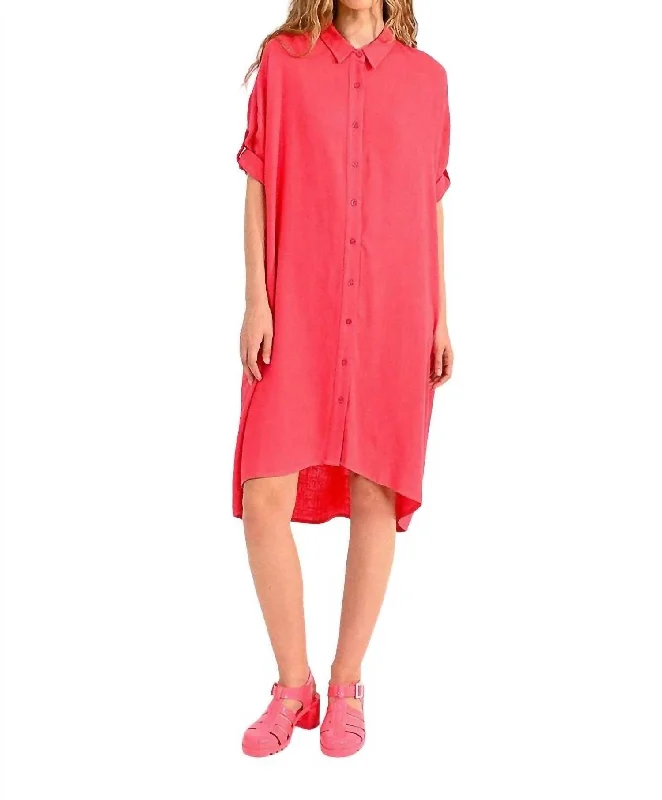 Trendy Styles Effortless Comfort Cotton Shirt Dress In Coral