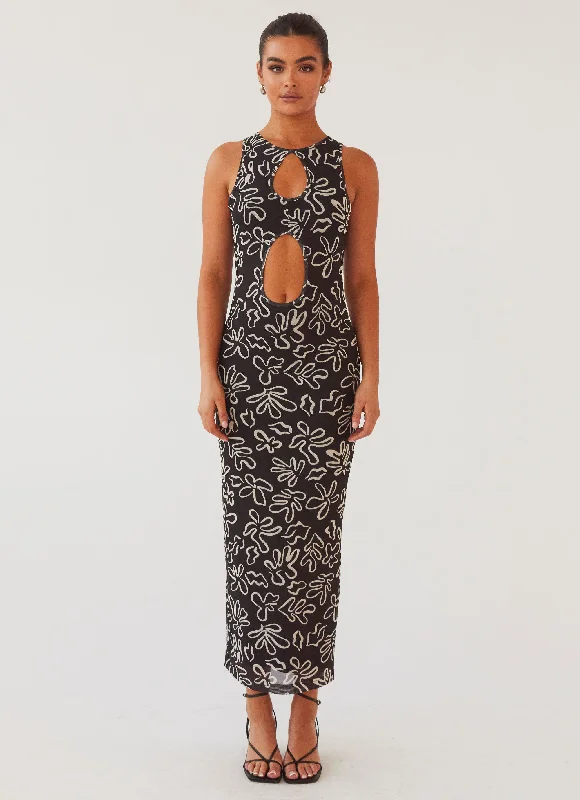 Modern Chic Discounts Bold Silhouette All Eyes On Me Maxi Dress - Petal Gloom