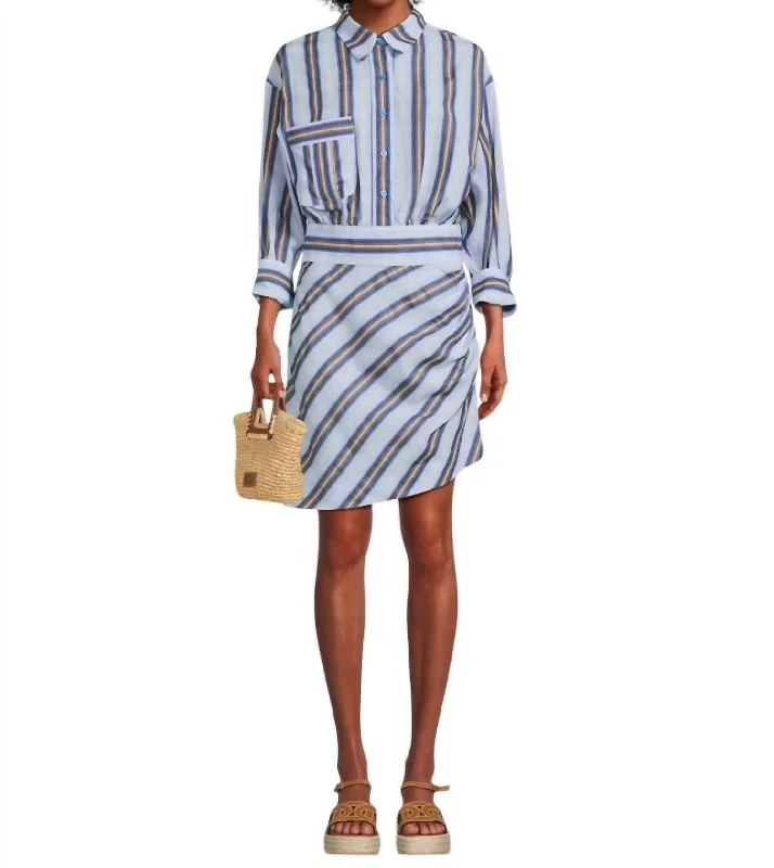 Daily Deals Feminine Charm Mini Shirt Dress In Indigo Stripe