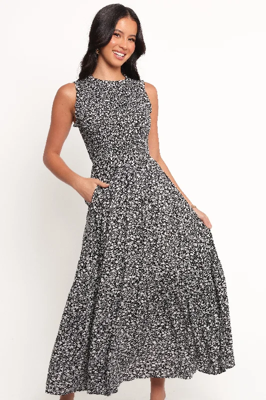 Flash Sale Fever Dreamy Draping Agatha Midi Dress - Black Floral