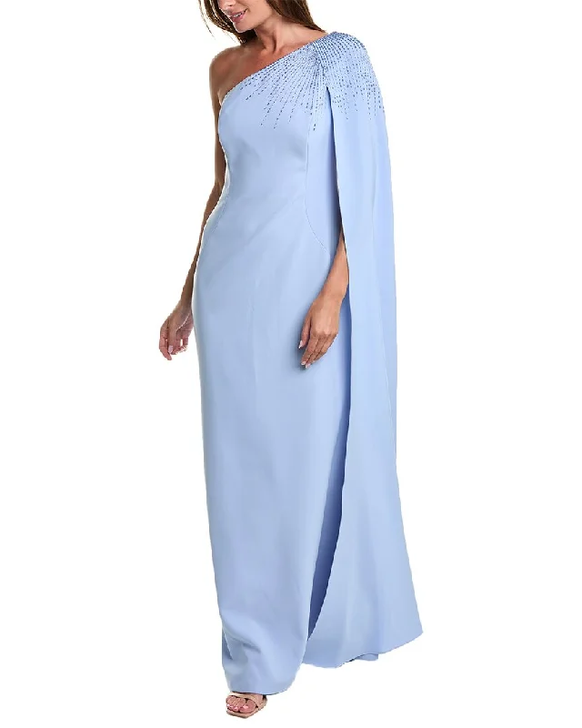 Vintage-Modern Style Offers Celebrate with Big Savings Teri Jon by Rickie Freeman One-Shoulder Cape Sleeve Column Gown