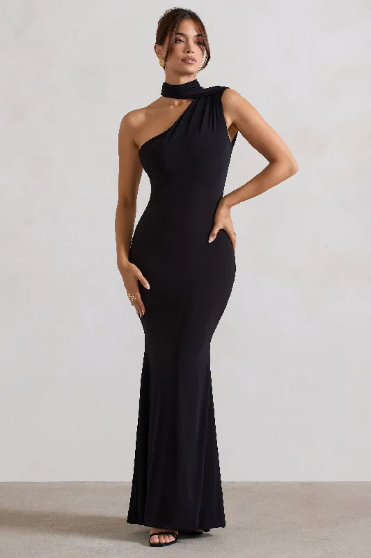 Limited Stock, Big Sale Mid - Season Sale Capucine | Black One Shoulder Draped Maxi Dress