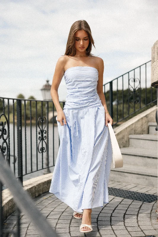 Trendy Fashion Sale Today Only Avalee Strapless Maxi Dress - Blue Stripe