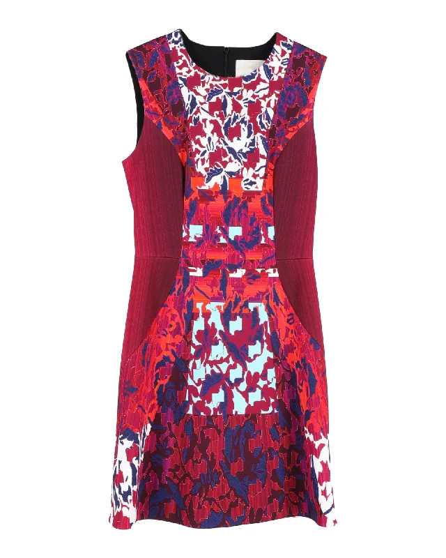 Exclusive Designer Style Deals Classic Timeless Elegant Style Peter Pilotto Printed Sleeveless Sheath Dress in Burgundy Polyester