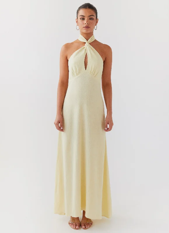 Seasonal Trends Classic Timeless Elegant Style Adrienne Linen Maxi Dress - Lemon