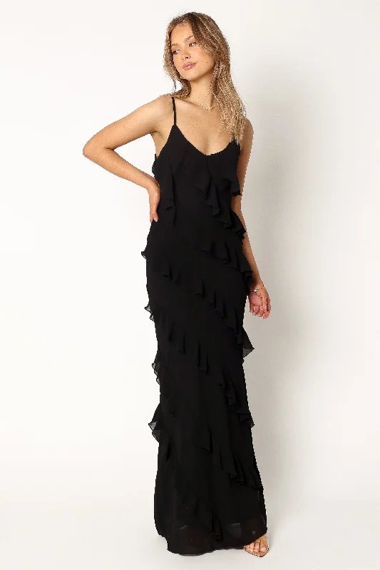 New Arrivals Polished Finish Ciao Ruffles Maxi Dress - Black