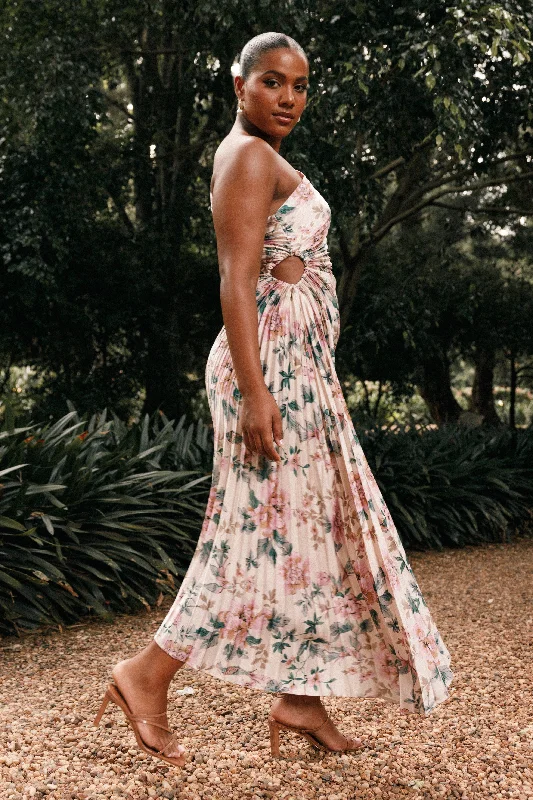 Find Your Unique Flair Effortless Sophistication Kleo One Shoulder Maxi Dress - Pink Floral