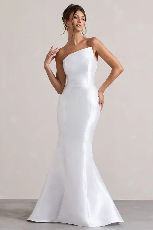 Flirty Fashion Discounts Huge Savings on Parisian Styles Define | White Satin Asymmetric Fishtail Maxi Dress