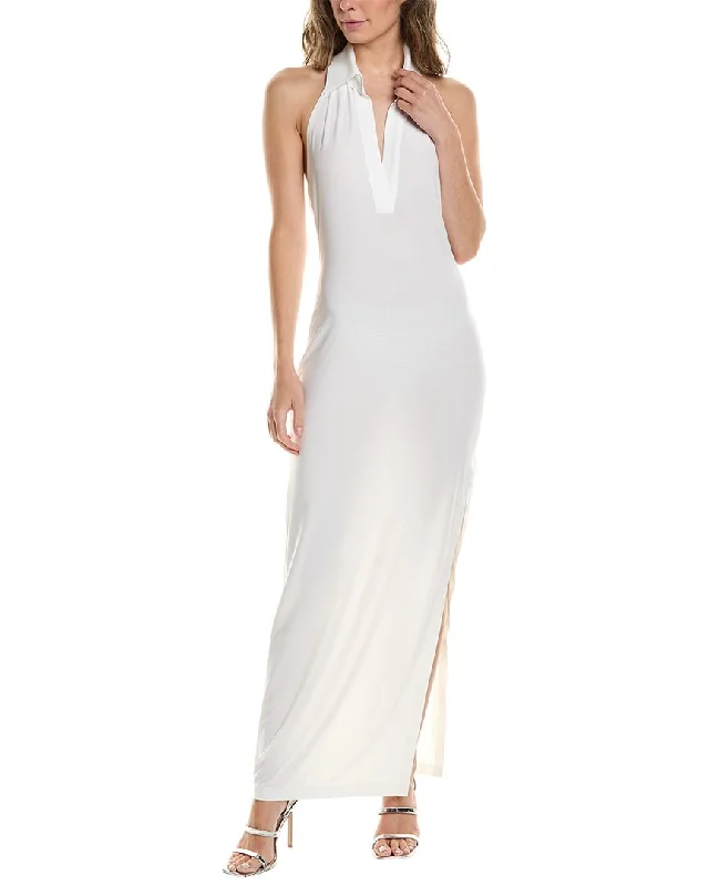 Classic Elegance Sales Casual Weekend Relaxed Style Norma Kamali Halter Neck Side Slit Gown