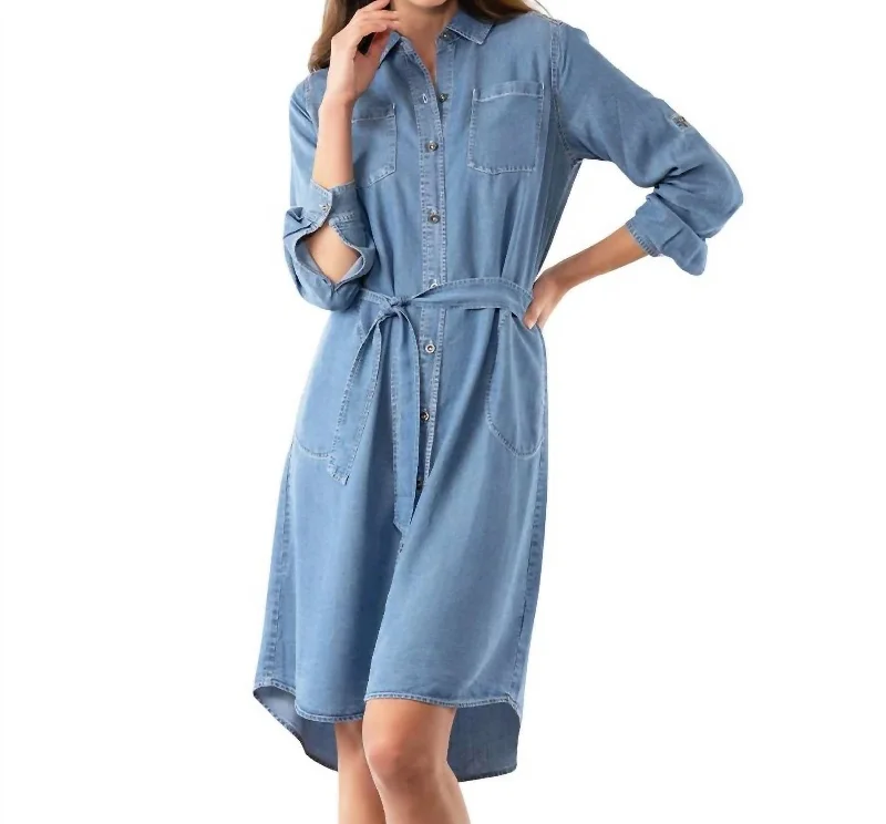 Trendy Pulse Y2K Nostalgic Fashion Look Perfect Shirt Dress In Medium Wash