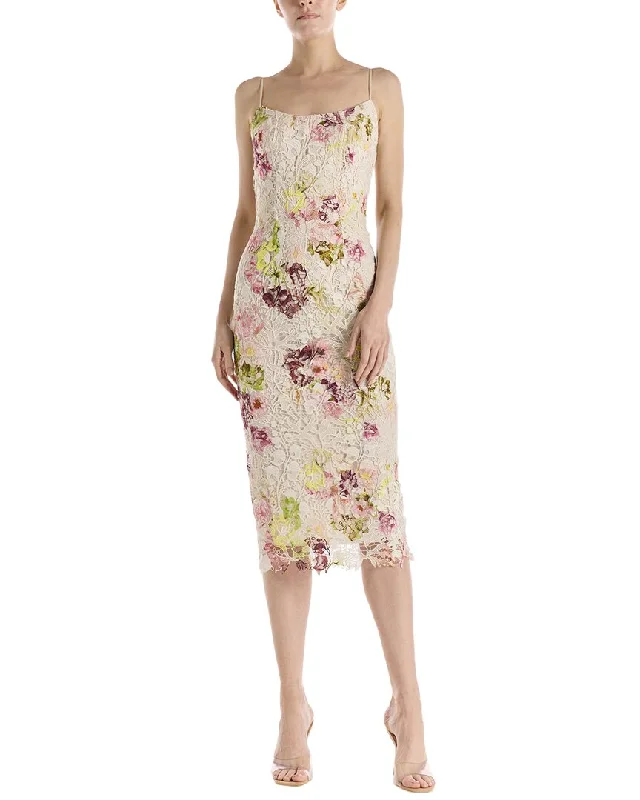 Clearance Event Hollywood Glam Award - Show Style Monique Lhuillier Printed Floral Guipure Lace Dress