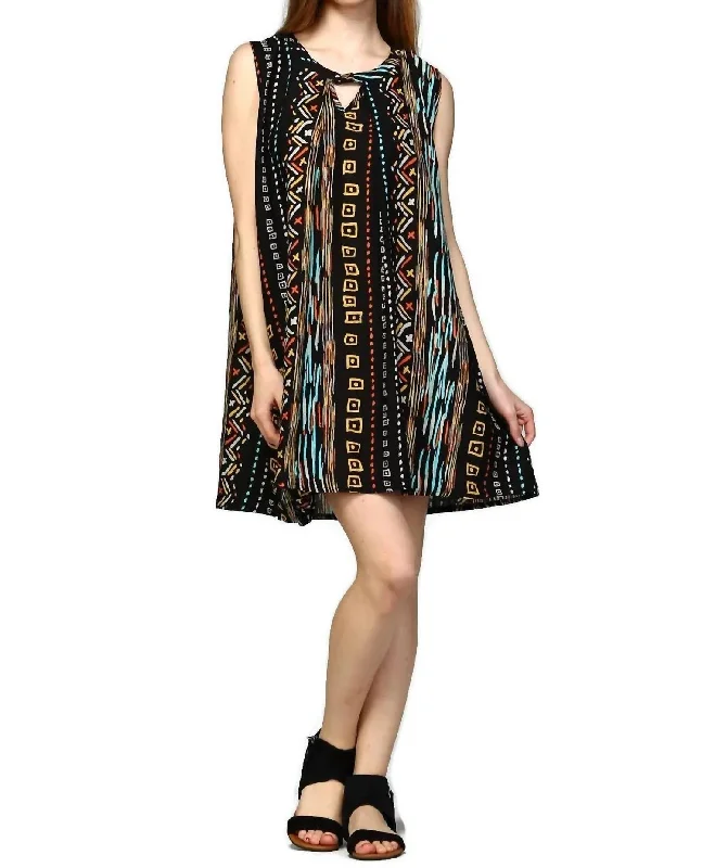 Flash Sale, Don'T Miss Winter Warm - Up Sale Tribal Sleeveless Keyhole Dress In Black