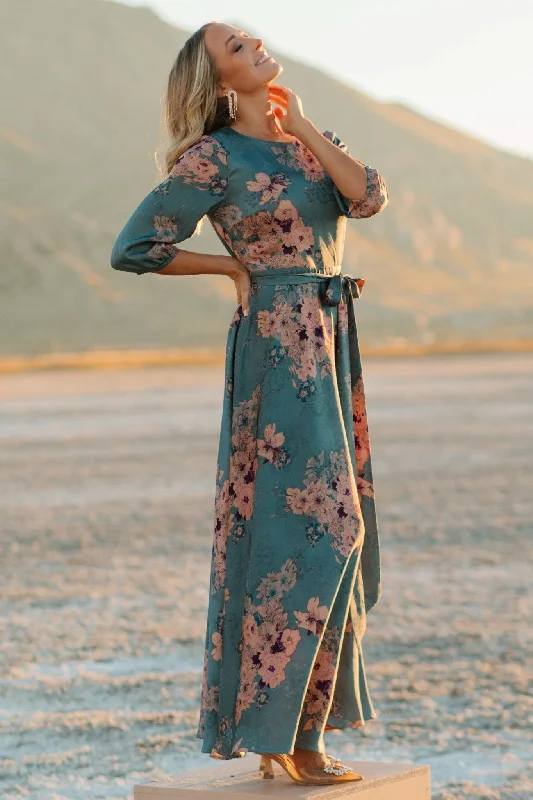 Step Ahead, Lead The Trend Anniversary Sale Paula Satin Maxi Dress | Blue + Pink Multi