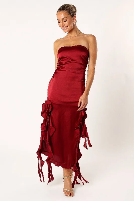 Ride The Style Wave Romantic Detailing Lee Strapless Midi Dress - Wine