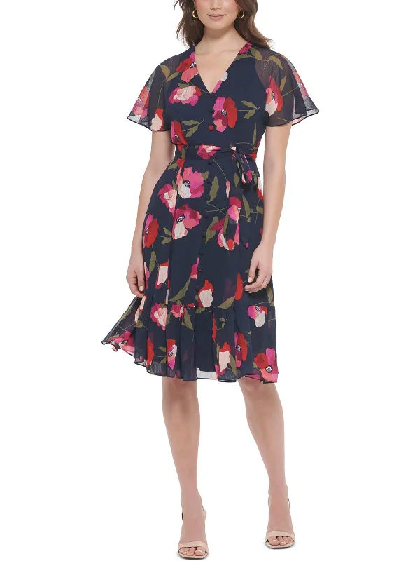 Imeless Style Anniversary Sale Petites Womens Floral Print Polyester Midi Dress