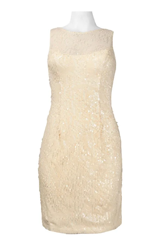 Final Sale Urban Sophistication Sleeveless Bateau Neckline Sequin Dress In White