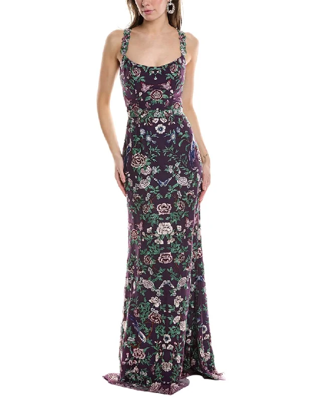 Enjoy Discount Vintage Retro Party Wear Marchesa Notte Embroidered Gown