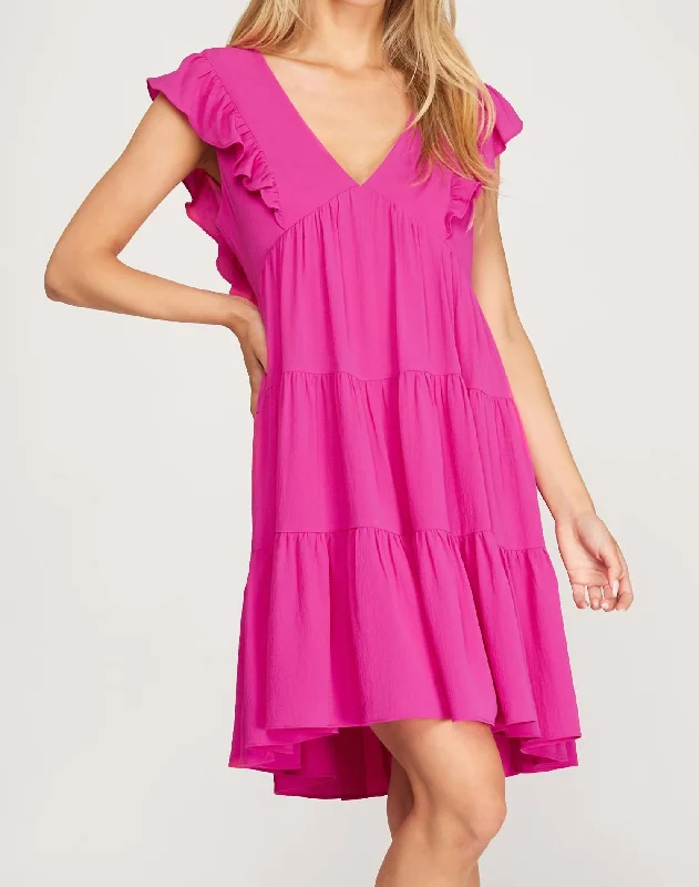 Hot Picks Classic Timeless Elegant Style Sleeveless Woven Ruffled Dress In Magenta