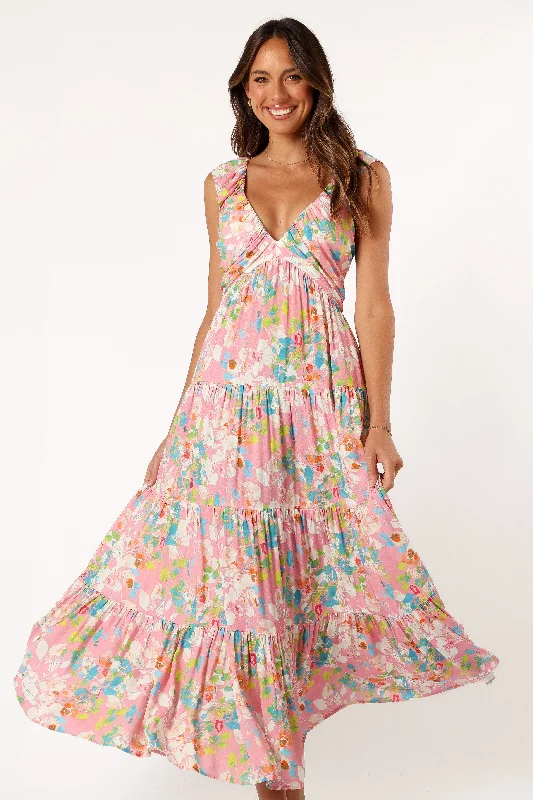 Chic And Edgy Vintage Retro Party Wear Mandie Maxi Dress - Multi