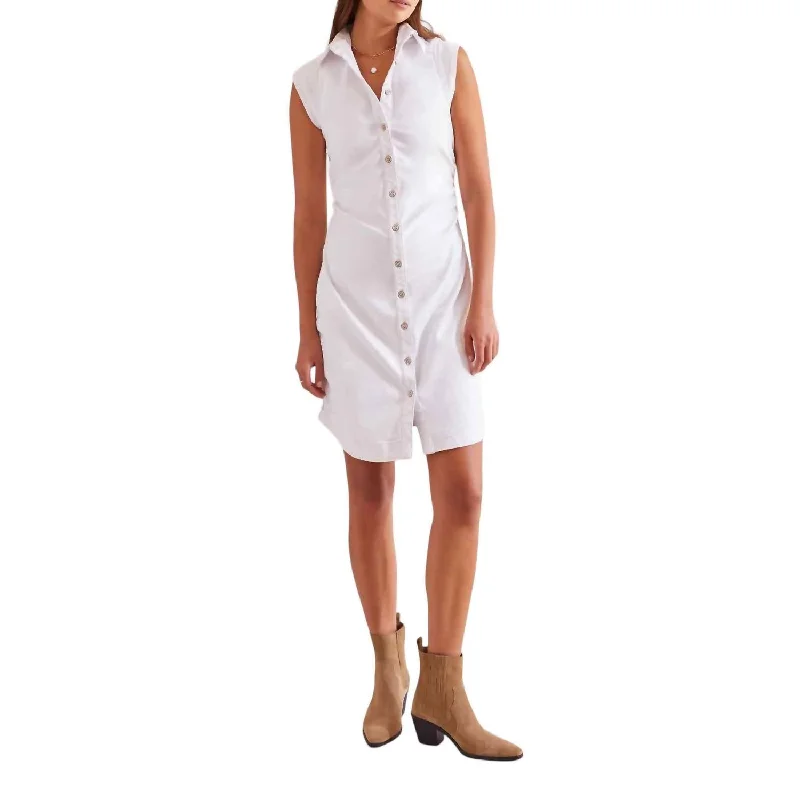 Mega Sales Feminine Soft - Hued Look Sleeveless Dress With Rushin In White