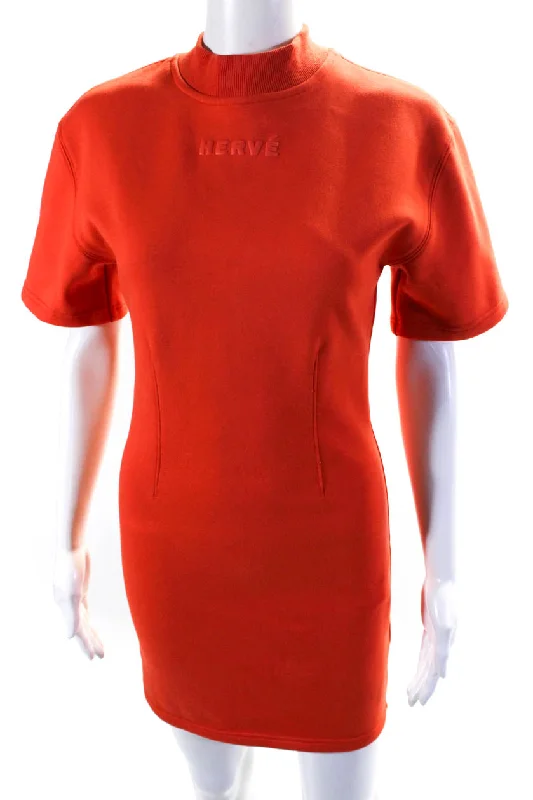 Everyday Elegance Sale Lightweight Fabric Herve Leger Women's Round Neck Short Sleeves Bodycon Mini Dress Orange