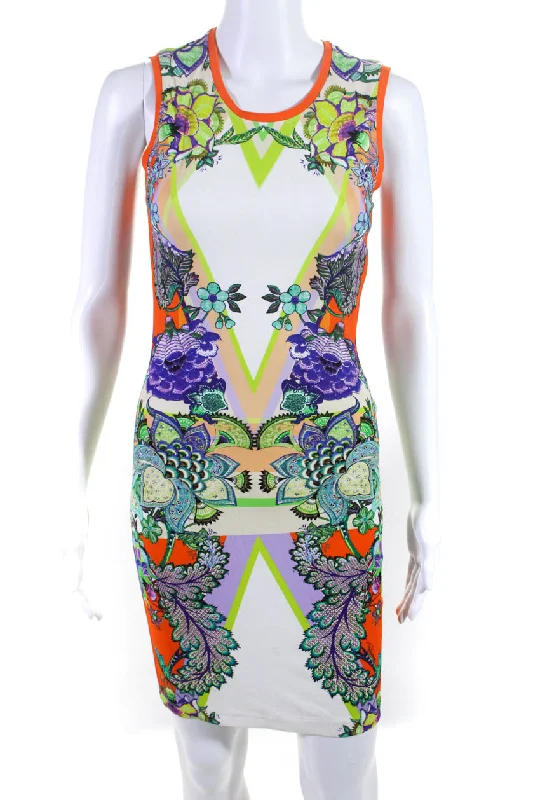 Retro Style Promotions Alluring Design Roberto Cavalli Women's Floral Print Knee Length Bodycon Dress Orange