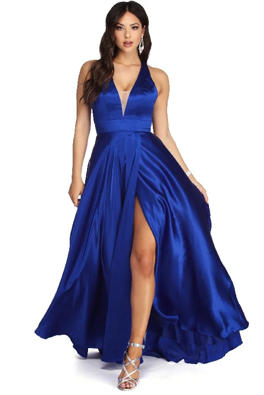 End Of Season Sale Dreamy Draping Lauren Formal Halter Satin Dress