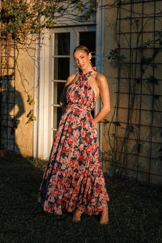 Step Ahead, Lead The Trend Boho - Chic Festival - Ready Style Lennon Halterneck Maxi Dress - Navy Floral