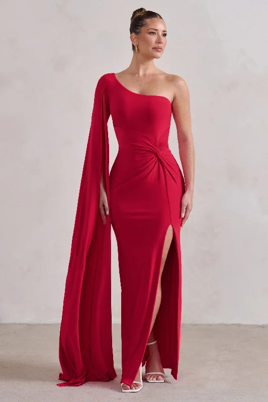 Step Ahead, Lead The Trend Summer Splash Sale Romi | Red One Shoulder Twist Design Maxi Dress