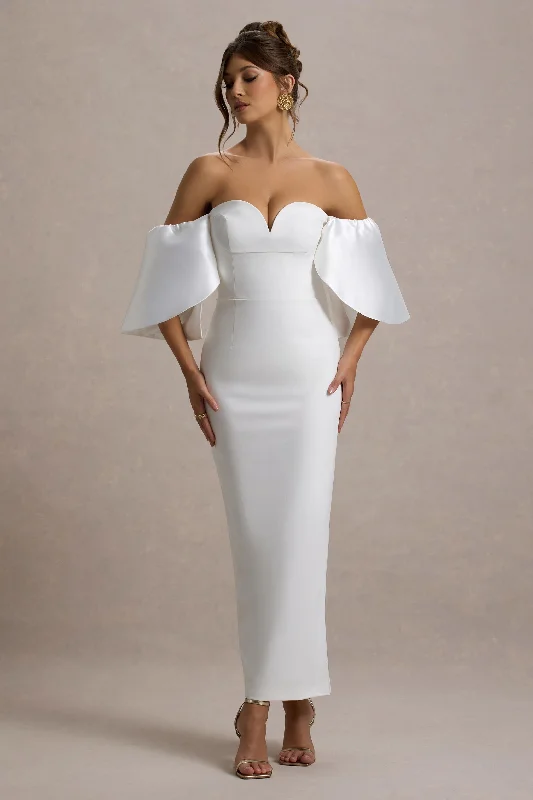 Urban Elegance Deals Now on Sale for Chic Urban Styles Dalani | White Corset Maxi Dress With Satin Puff Sleeves