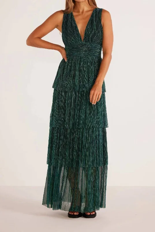 Trendy Street Style Lighten Up with Nordic Styles Astrid Tiered Gown In Emerald