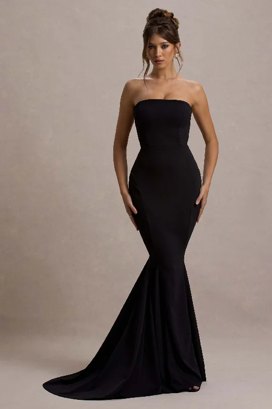 Chic Trends Unveiled Soft Textures Impress Me | Black Strapless Bandeau Fishtail Maxi Dress