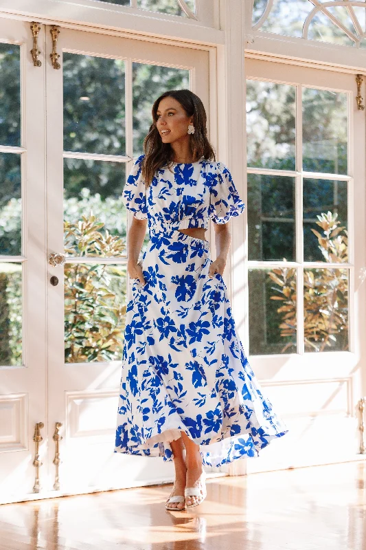 Discover Now Vibrant Prints Aminah Puff Sleeve Dress - Blue Floral