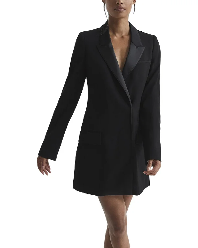 Minimalist Fashion Sale Winter Warm - Up Sale Reiss Salma Satin Lapel Tuxedo Wool-Blend Mini Dress