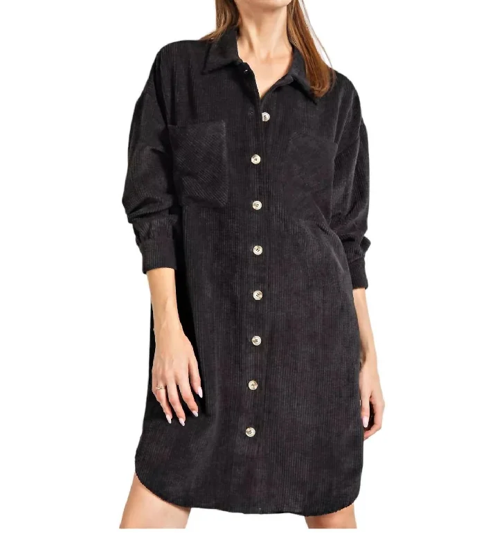 Fashion Forward, Function First Clearance Event Corduroy Button Up Shirt Dress In Black