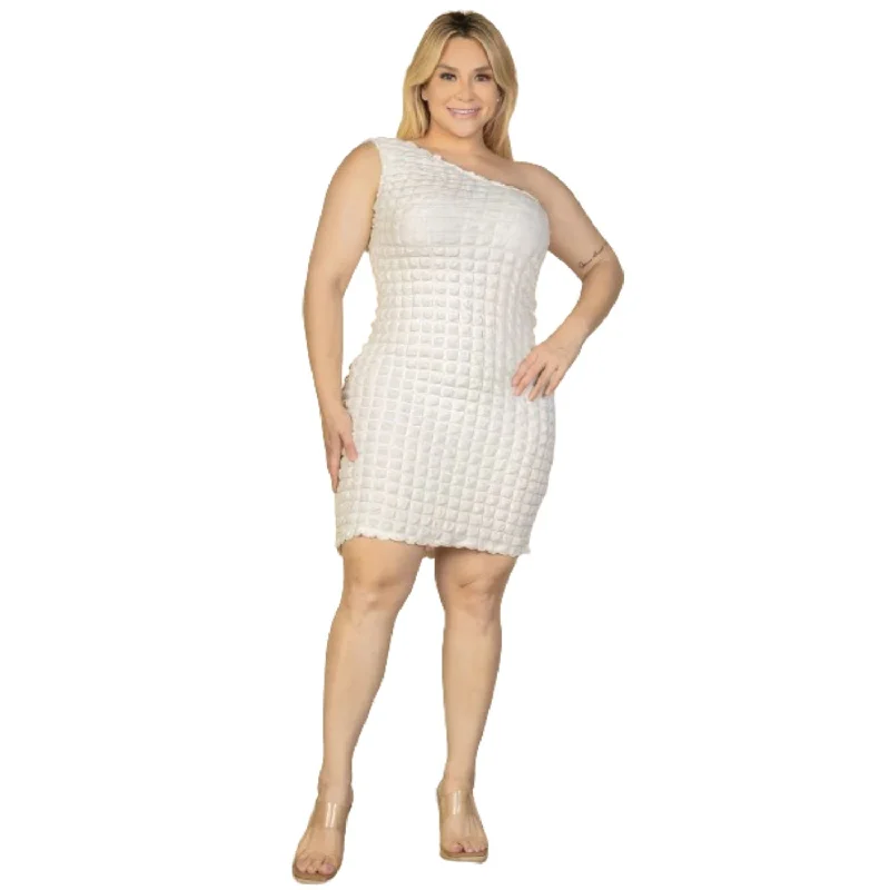 Limited Stock Limited - Time Bundle Plus Size Bubble Fabric One Shoulder Bodycon Mini Dress