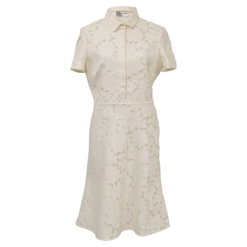 Timeless Elegance Redefined Contemporary Elegance Valentino Garavani Midi Collared Floral Lace Dress in White Cotton