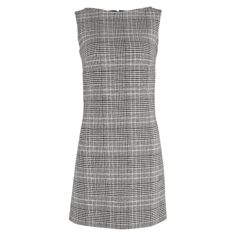 Day-To-Night Styles Score Big on Glamorous Red - Carpet Styles Prada Plaid Mini Sleeveless Shift Dress in Grey Wool