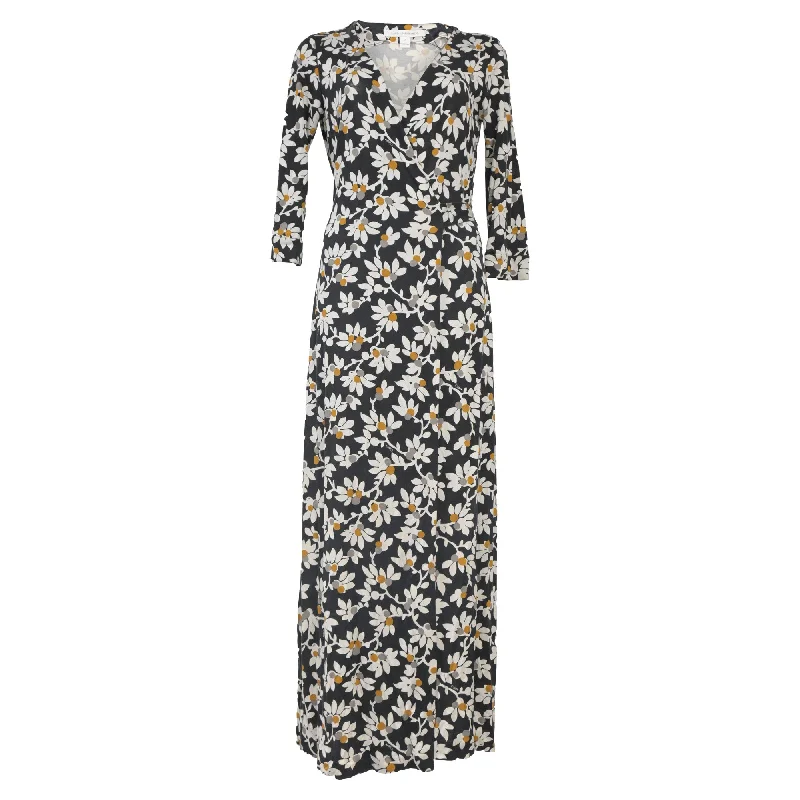 Exclusive Discount Casual Weekend Relaxed Style Diane von Furstenberg Floral Print Long Dress in Black Viscose